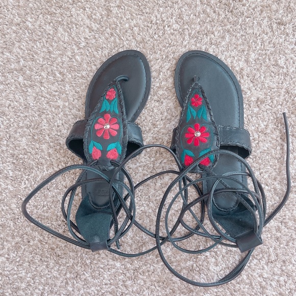 ASOS gladiator black floral red embroidered sandals made in India New - Picture 8 of 11